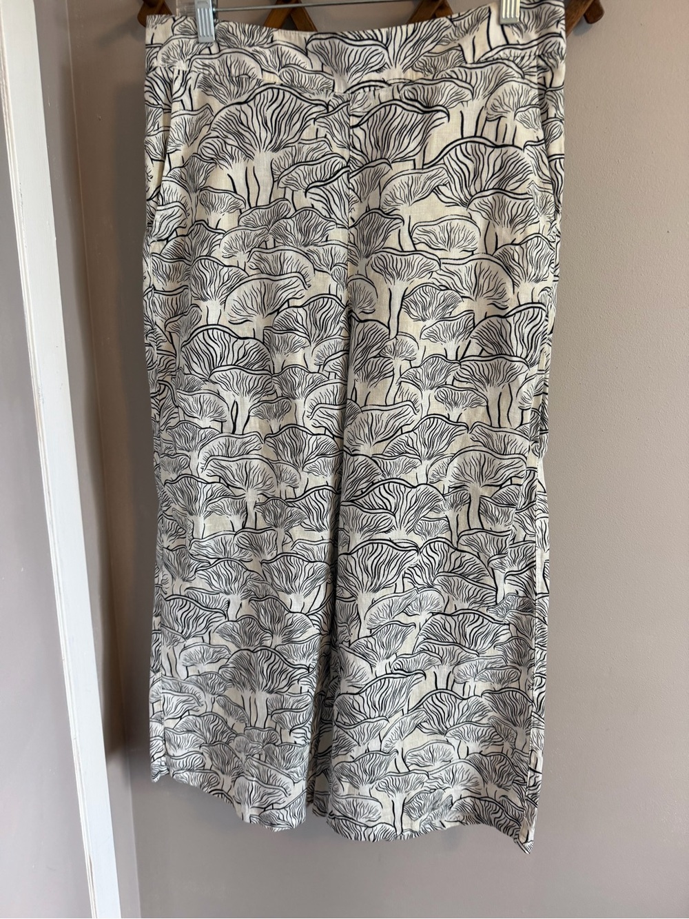 Rachel Zoe Linen Mushroom Print Wide Leg Crop Pants L